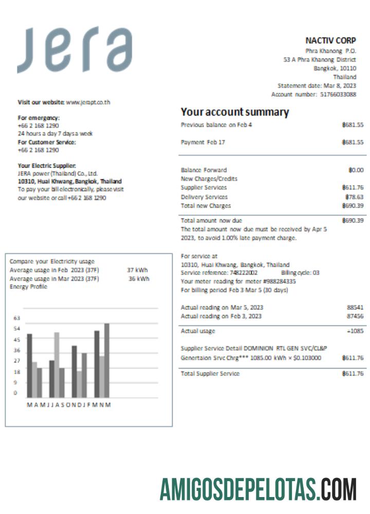JERA Power (Tailândia) Co., Ltd. Projeto de lei de serviços públicos, SCR amostra